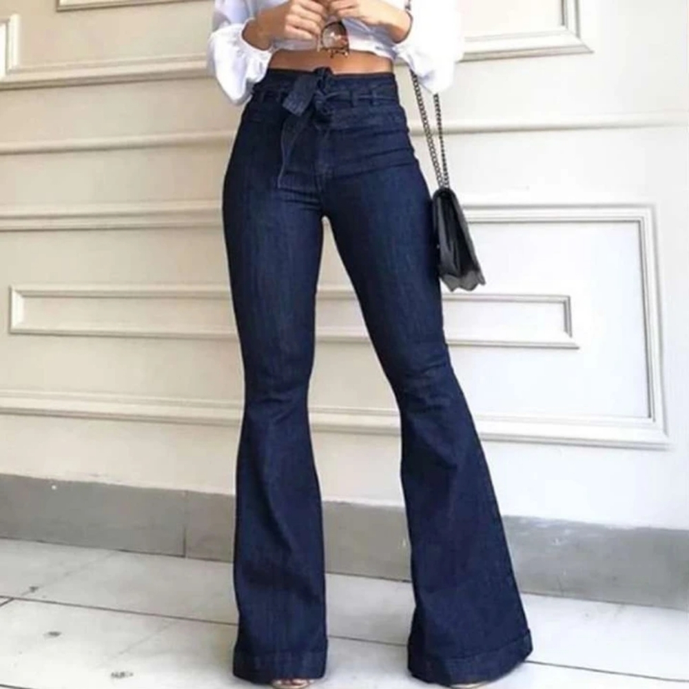 Flamingo Tie Waist Butt Lifting Flare Jeans